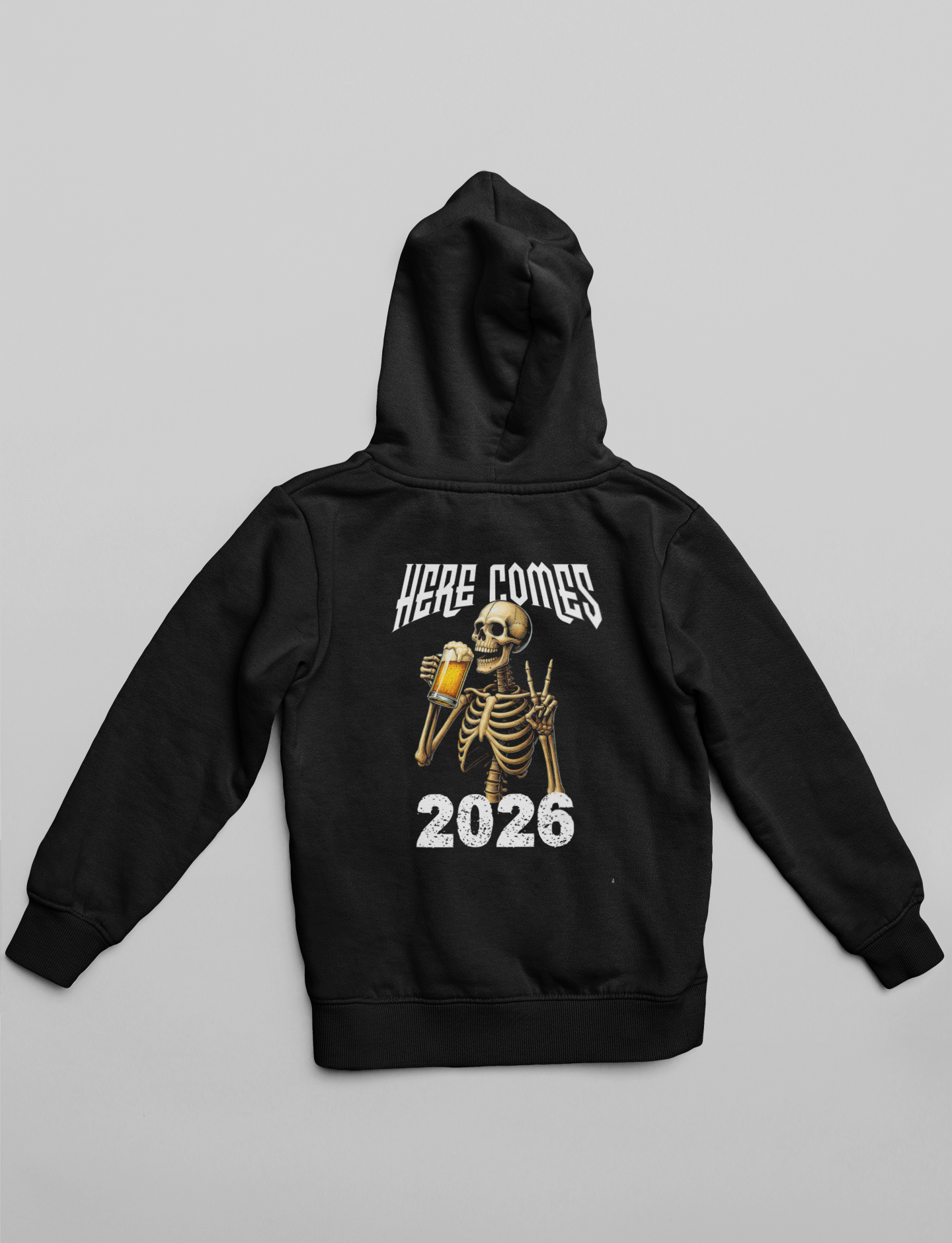 Here Comes 2026 Skeleton & Beer Hoodie